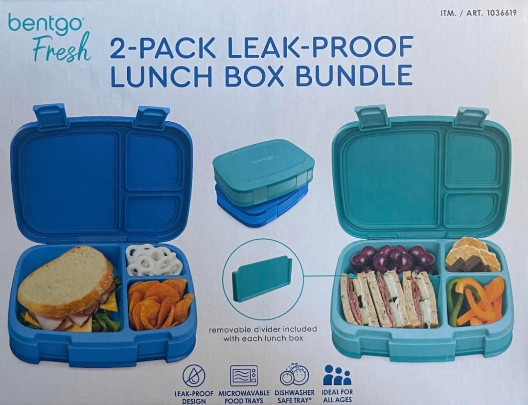 Bentgo Fresh Lot de 2 boîtes à déjeuner polyvalentes étanches de style bento à 4 compartiments – Idéal pour contrôler les portions et manger équilibré lors de vos déplacements – Matériaux sans BPA