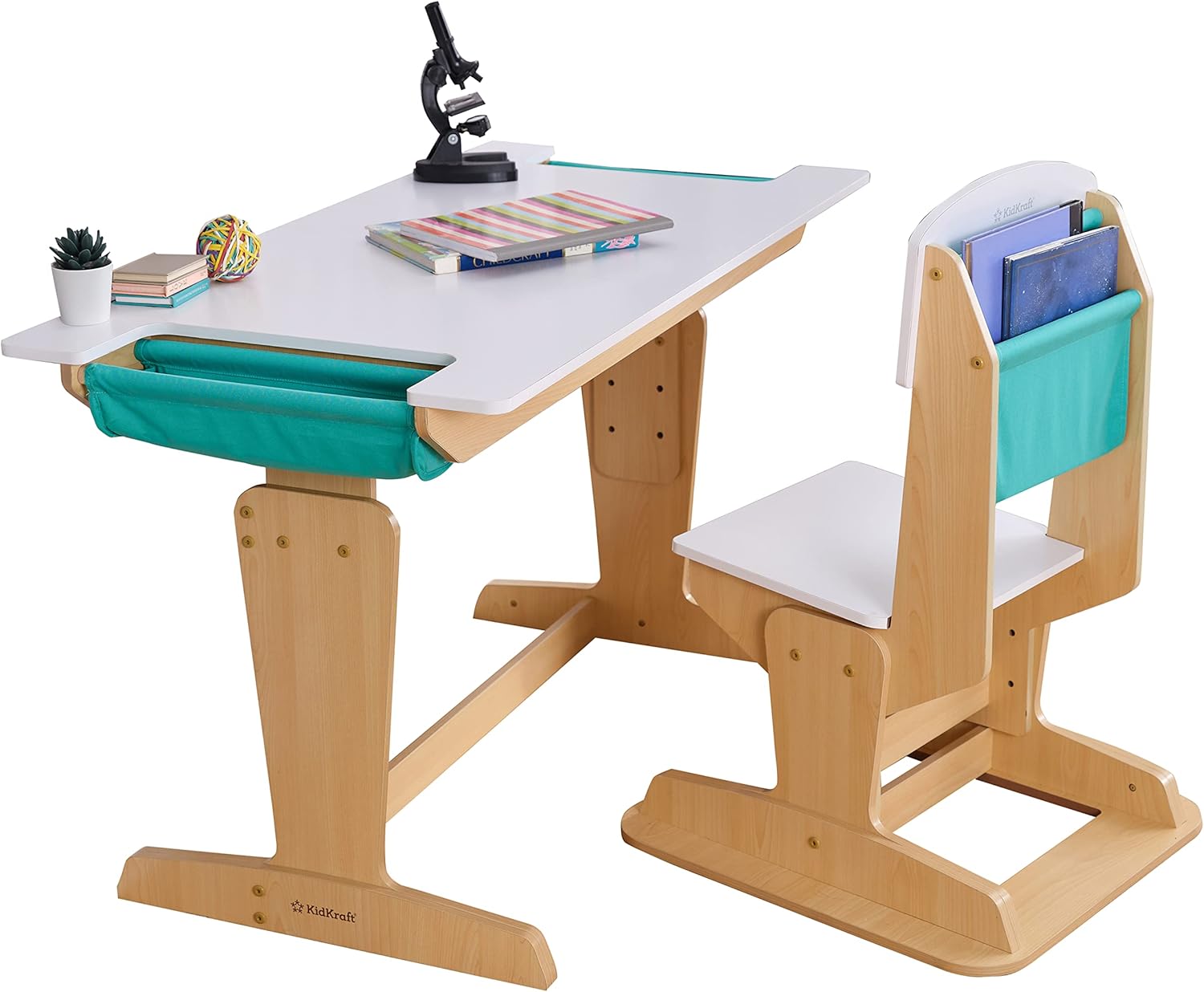 KidKraft Poche Grow Together Bureau Enfant en Bois avec Chaise Réglable en Hauteur, Chambre Enfant, Bureau avec Rangement, Meubles pour Enfants, 20307