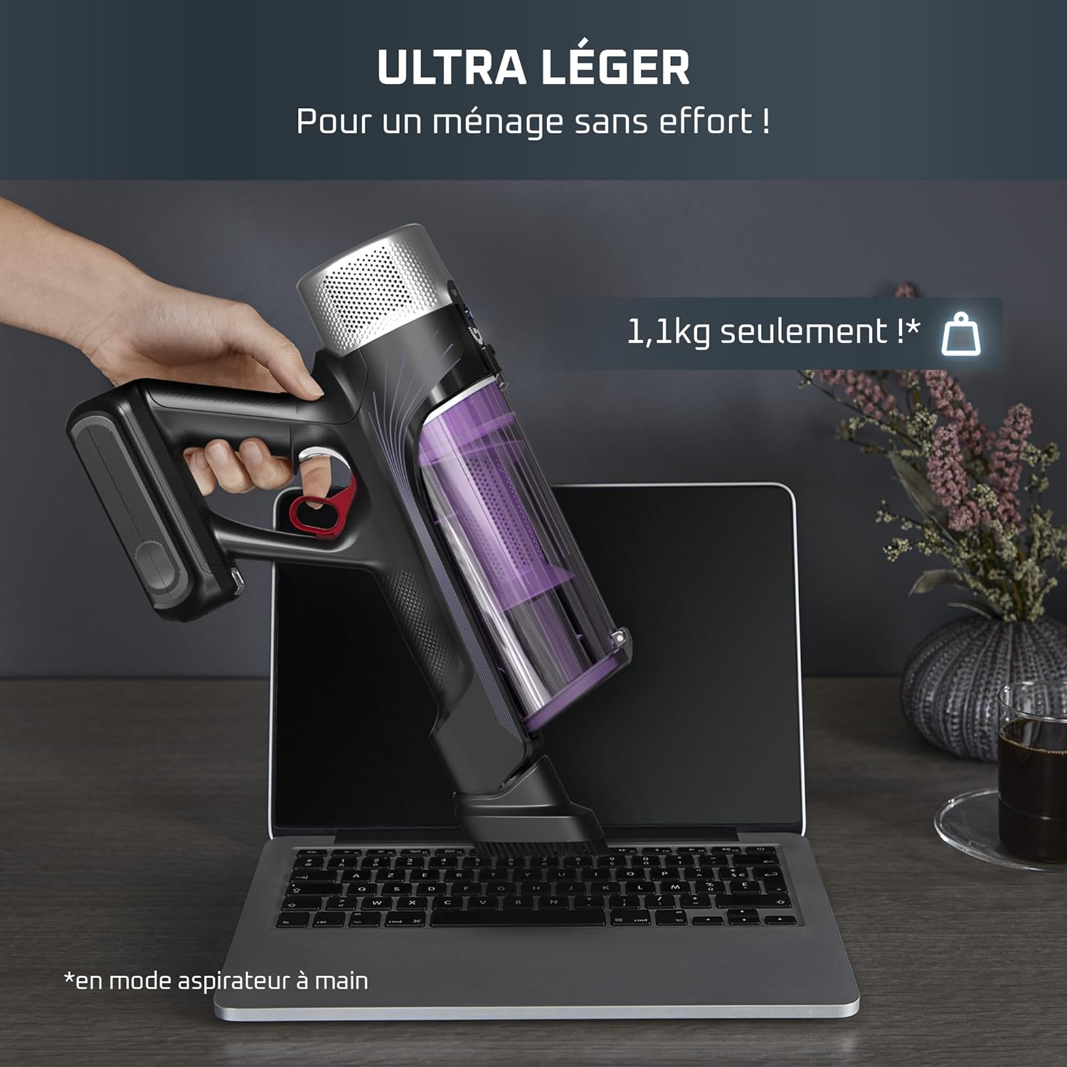 Rowenta X-Force Flex 9.60 Allergie Aspirateur balai sans fil, Filtration Anti-Allergènes, Puissant 100AW, Ultra Léger, Autonomie 45min RH2038WO, Noir / Violet