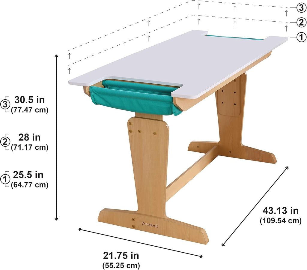 KidKraft Poche Grow Together Bureau Enfant en Bois avec Chaise Réglable en Hauteur, Chambre Enfant, Bureau avec Rangement, Meubles pour Enfants, 20307