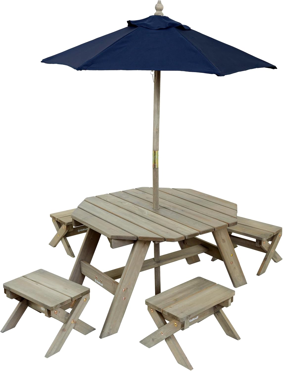 KidKraft Table de Jardin Octogonale pour Enfants, Table d'extérieur avec Tabourets et Parasol en Bois pour l'extérieur, Salon de Jardin extérieur pour Enfants, 20176