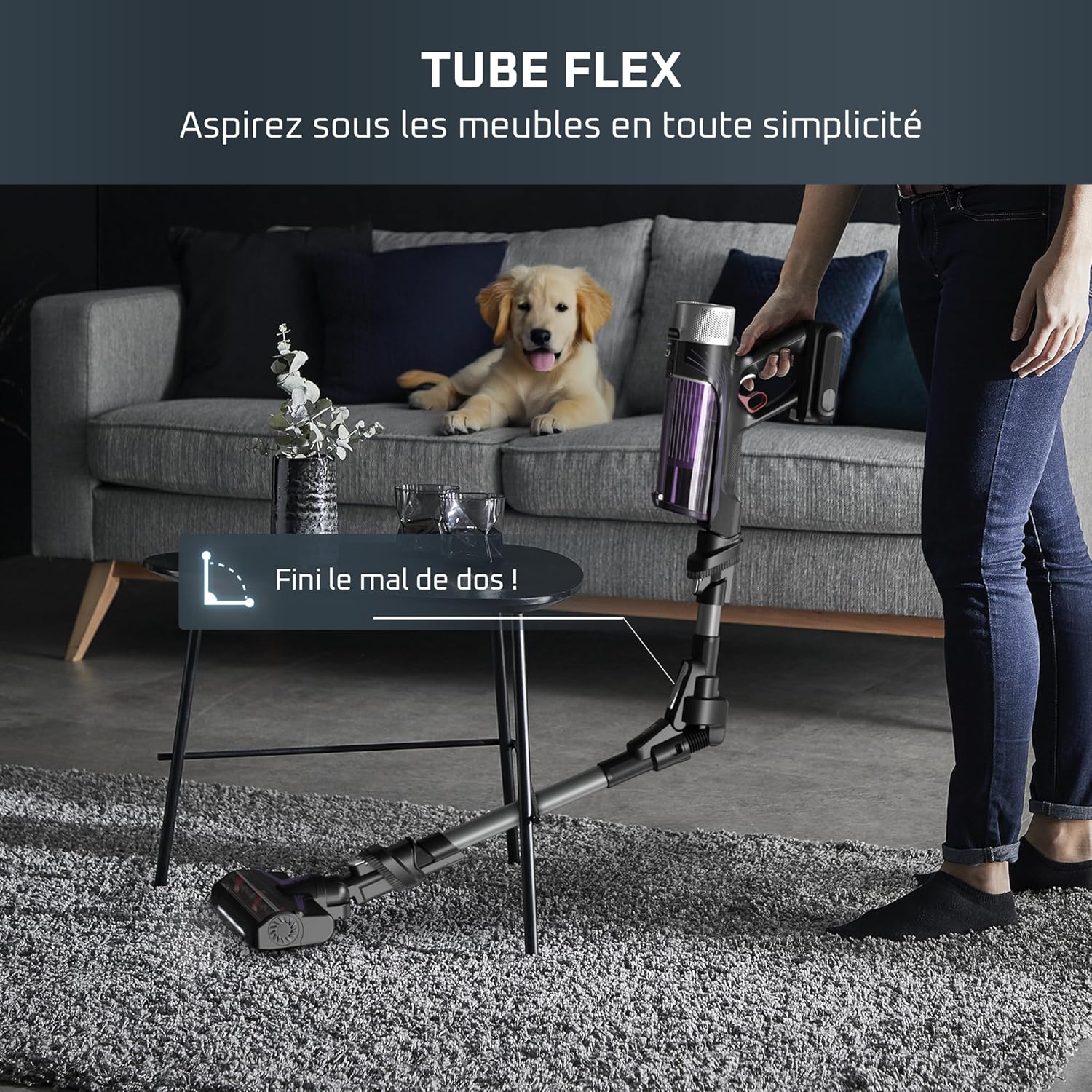 Rowenta X-Force Flex 9.60 Allergie Aspirateur balai sans fil, Filtration Anti-Allergènes, Puissant 100AW, Ultra Léger, Autonomie 45min RH2038WO, Noir / Violet